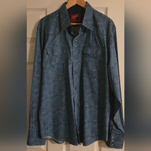 Rodeo Pearl Snap Turqoise Paisley Western LS Shirt XL